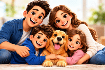 familia feliz con su perro spa